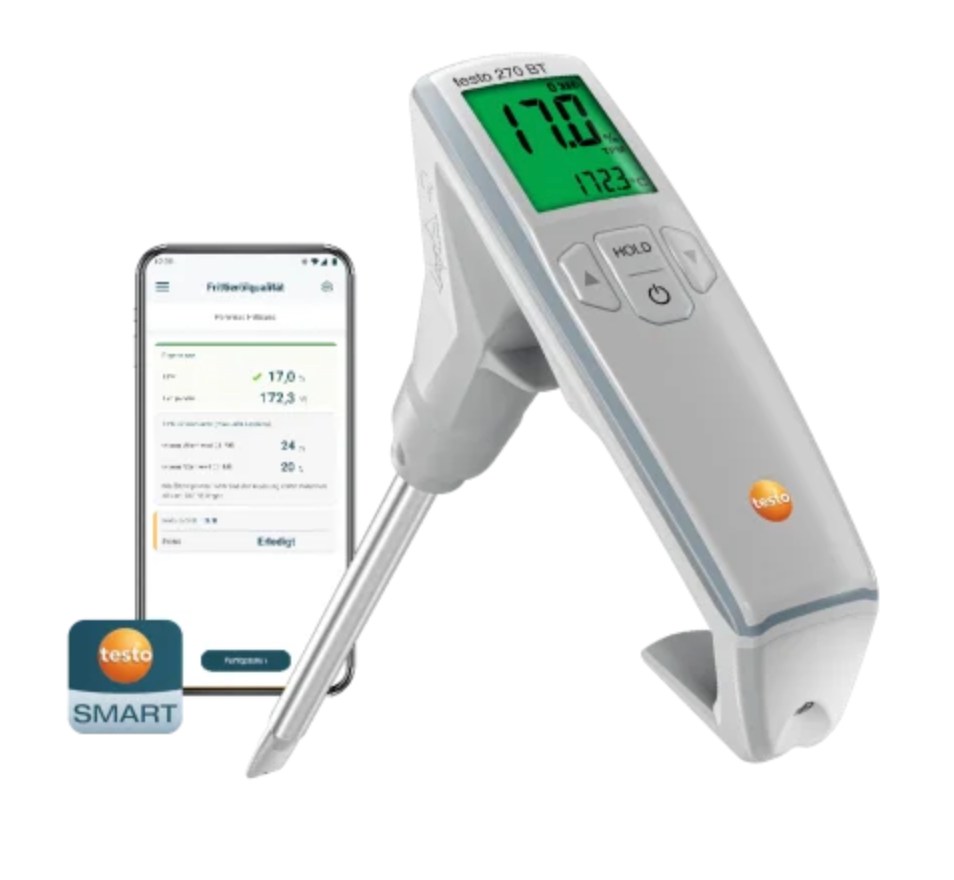 [Part 0554-2650 / medidor Testo 270 Bluetooth (BT)] Set Testo 270 BT Medidor de TPM para grasas de freír con aceite de referencia, maletín, bluetooth integrado y app